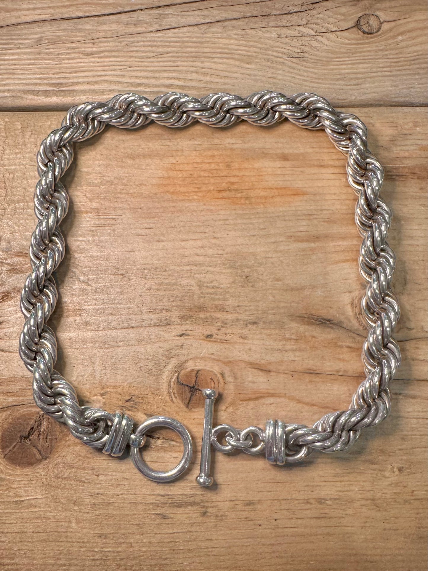 Vintage Chunky Twist Rope T Bar 925 Silver Mexico 18 inch Necklace