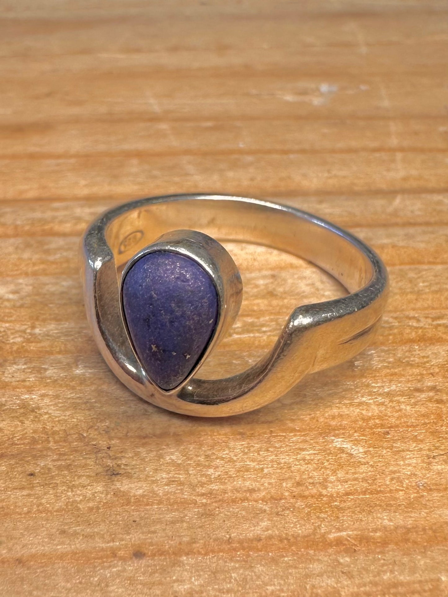 Abstract Lapis 925 Sterling Silver Size R Ring