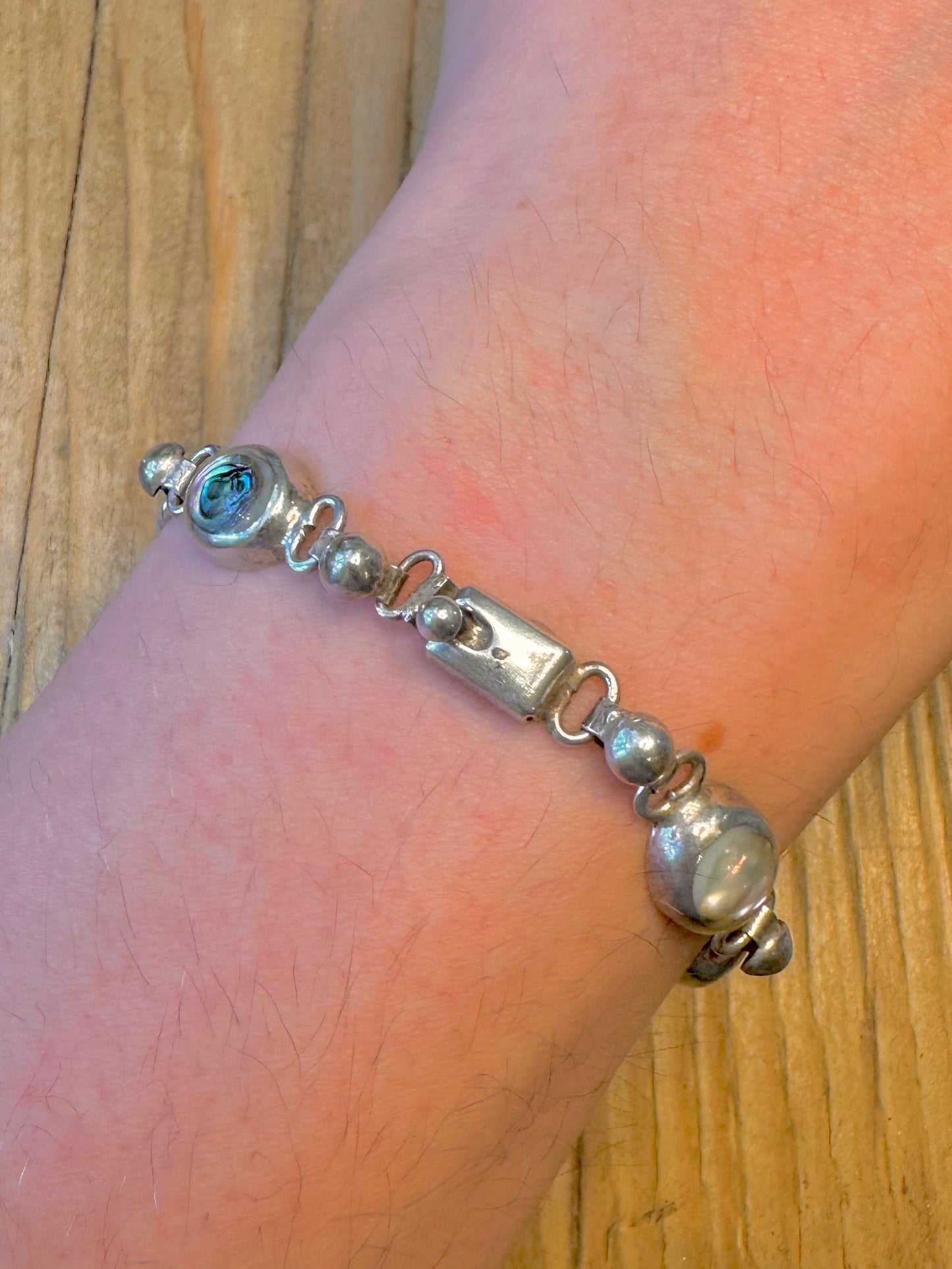 Abalone Oval Link Mexico 925 Sterling Silver 7.5 inch Bracelet