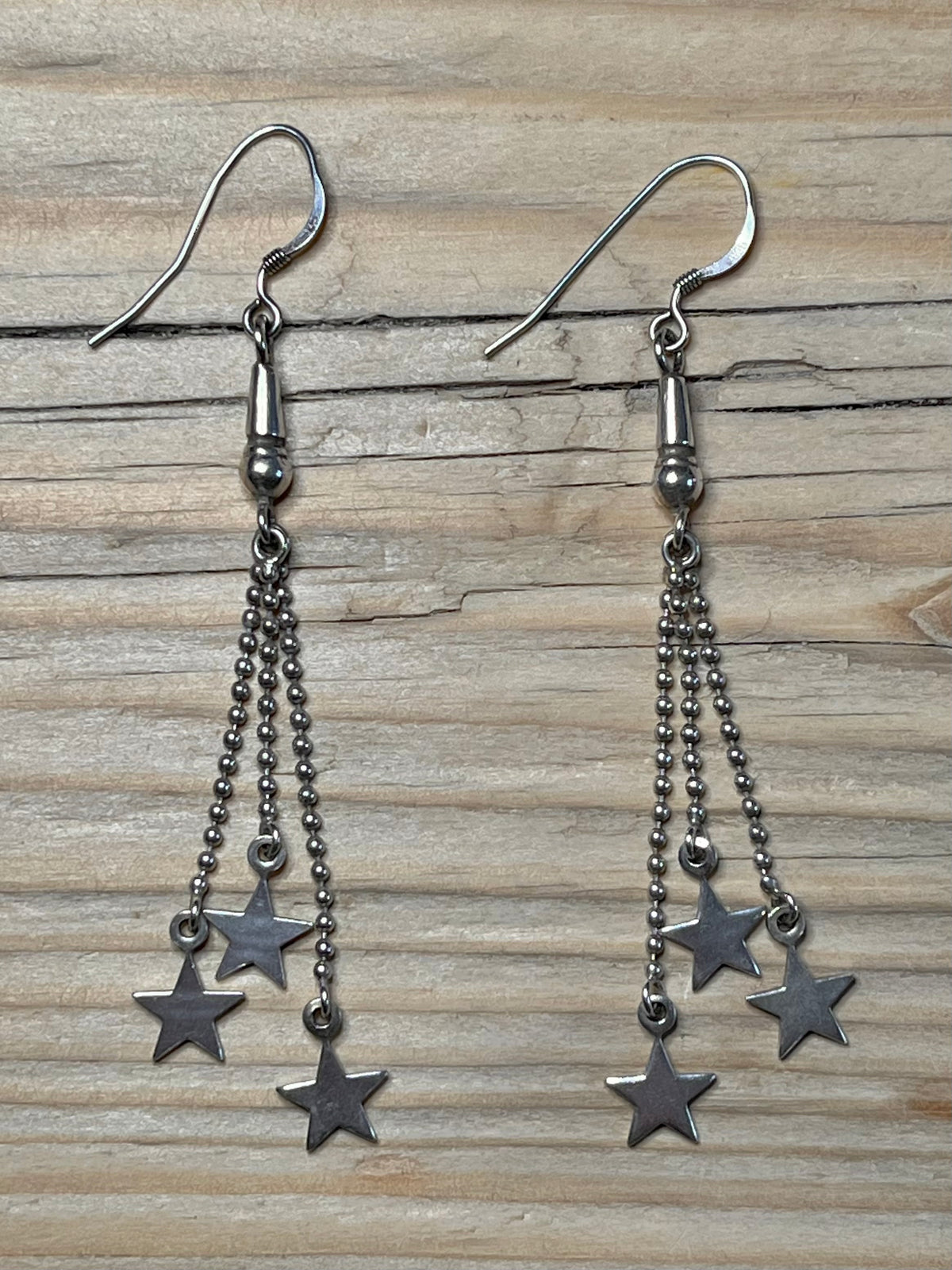 Star and Beads Dangle 925 Sterling Silver Drop Earrings
