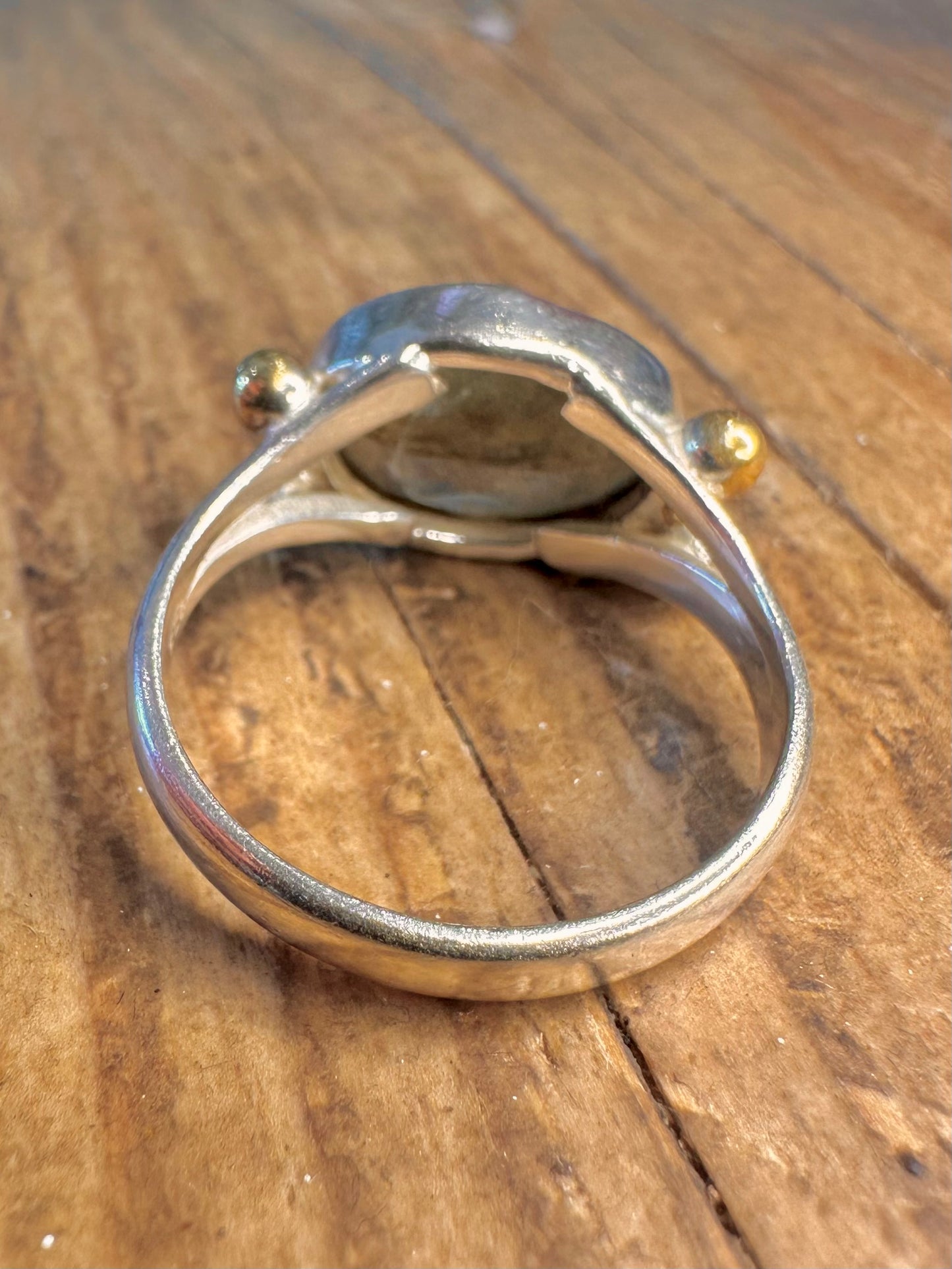 Labradorit Gold Kugeln 925 Sterling Silber Ring Größe U
