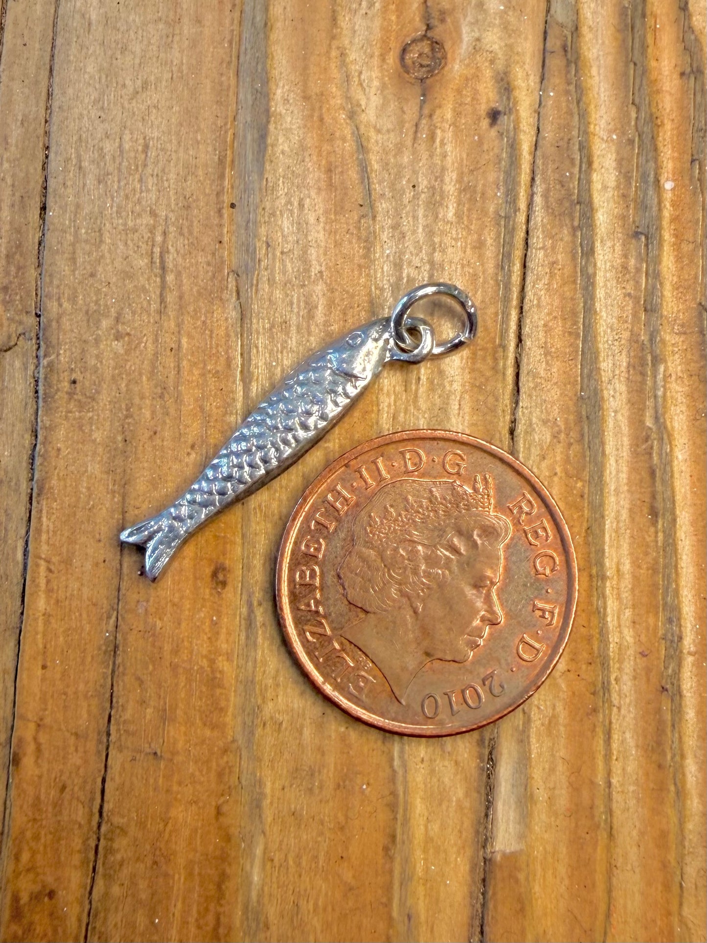 Fish Textured Charm 925 Sterling Silver Pendant