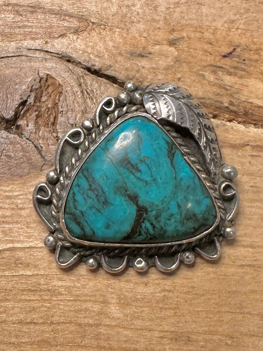 Vintage Native American Turquoise Triangle Maker DC 925 Silver Pendant