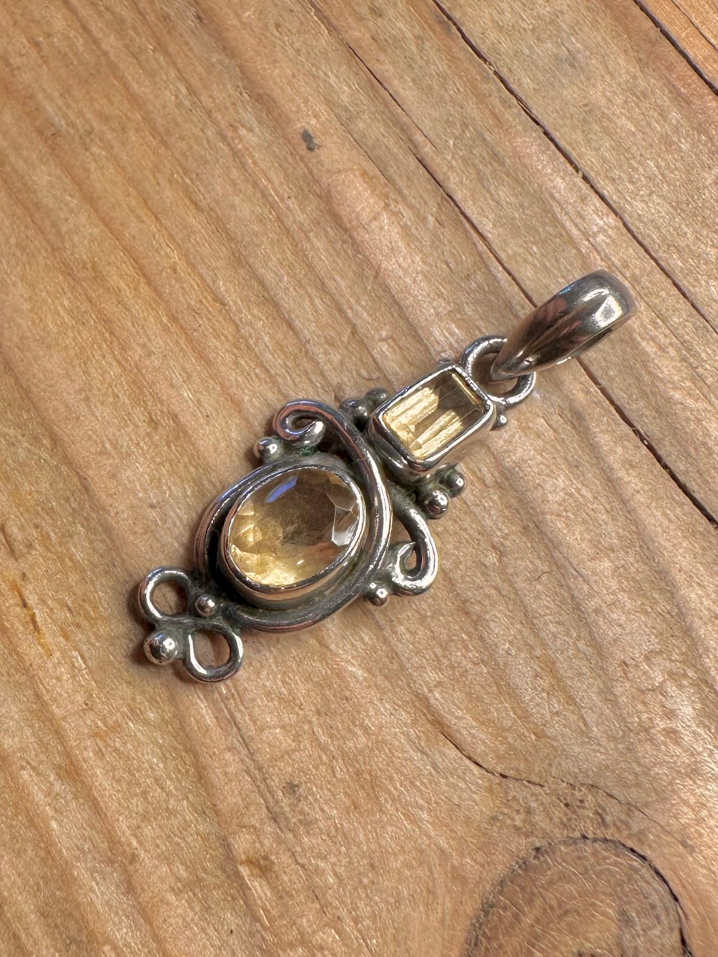 Vintage Citrin verzierter 925er Sterlingsilber-Anhänger