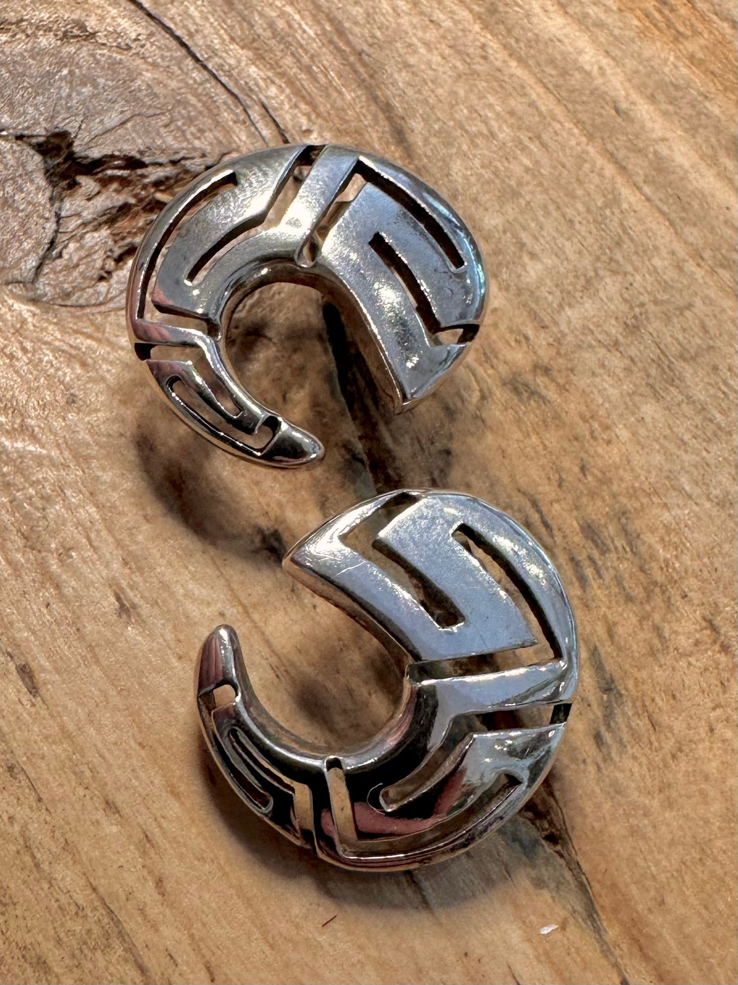 Abstract Greek Key Stud 925 Silver Earrings
