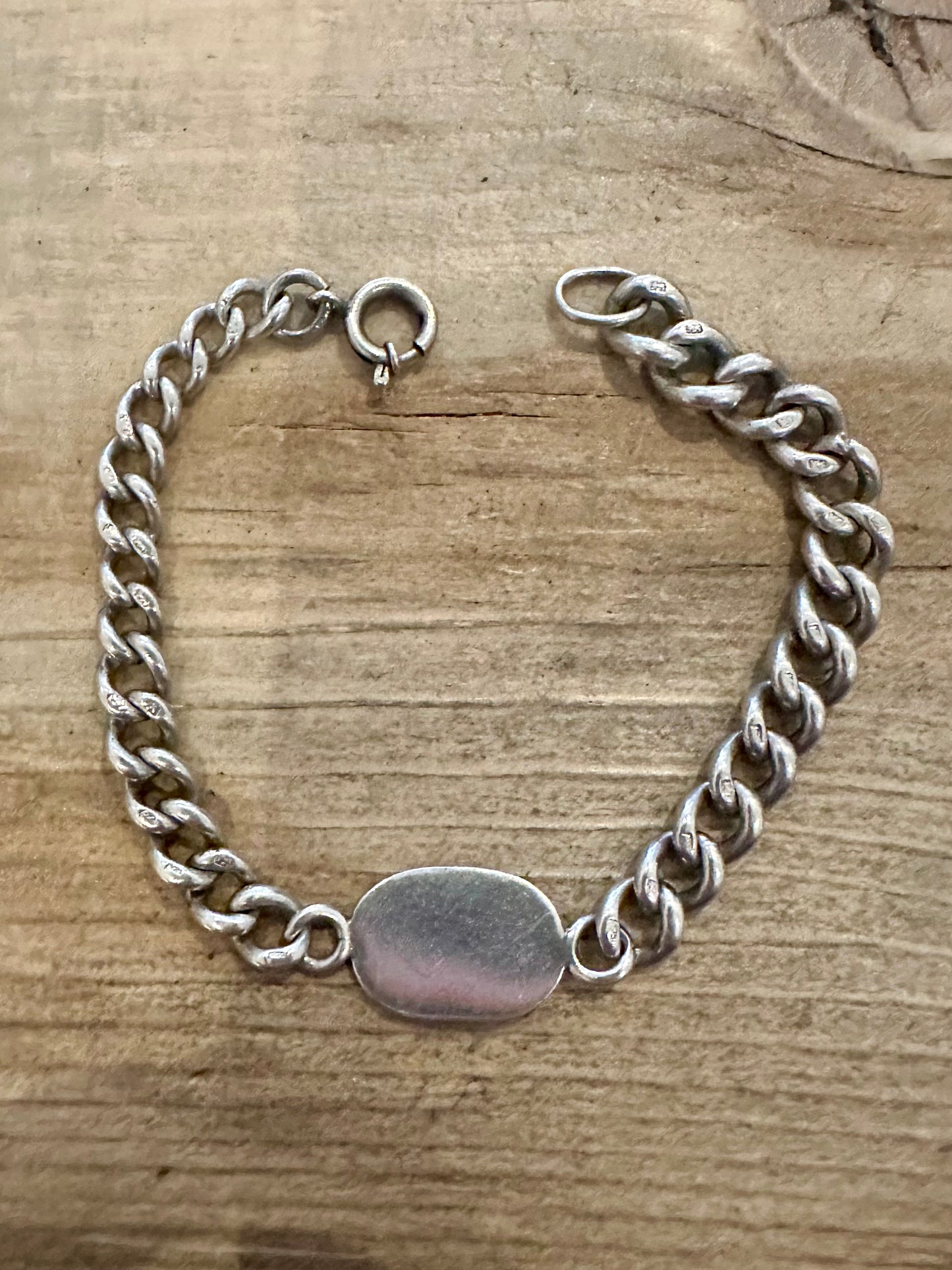 Vintage Graduated Curb Chain ID 925 Silver 7 inch Bracelet