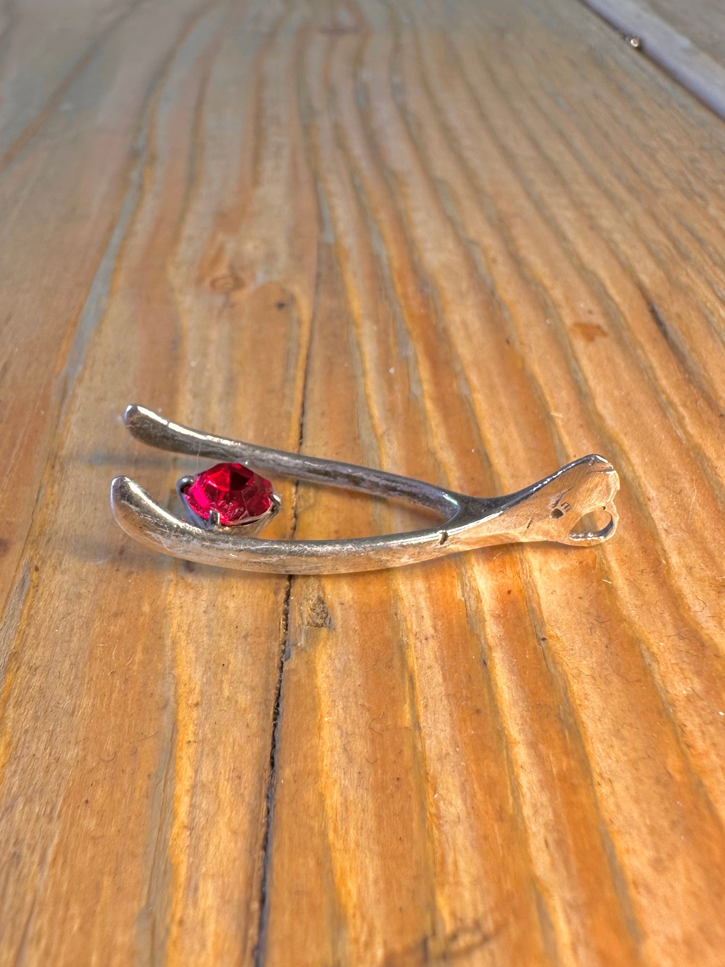 Wishbone Red Gemstone 925 Sterling Silver Pendant