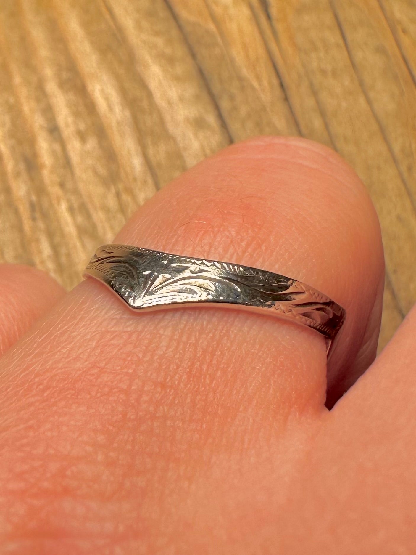 Vintage Engraved Wishbone 925 Sterling Silver Size P Ring
