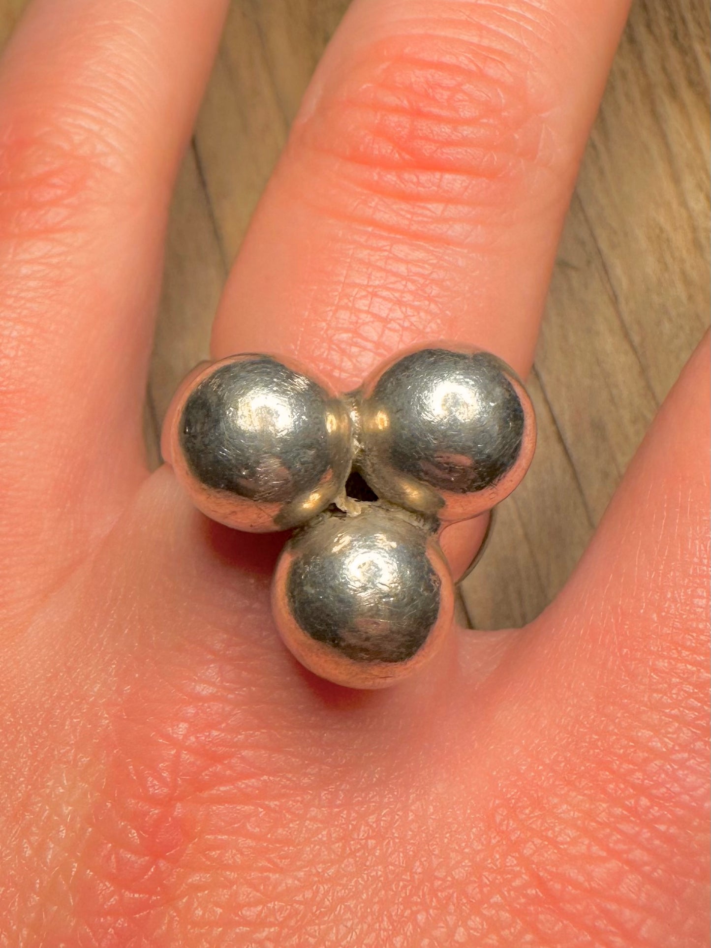 Abstract Three Balls 925 Sterling Silver Size T1/2 Ring