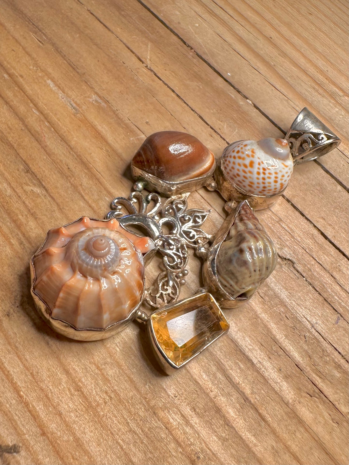 Vintage Multi Shell and Citrine 925 Sterling Silver Pendant