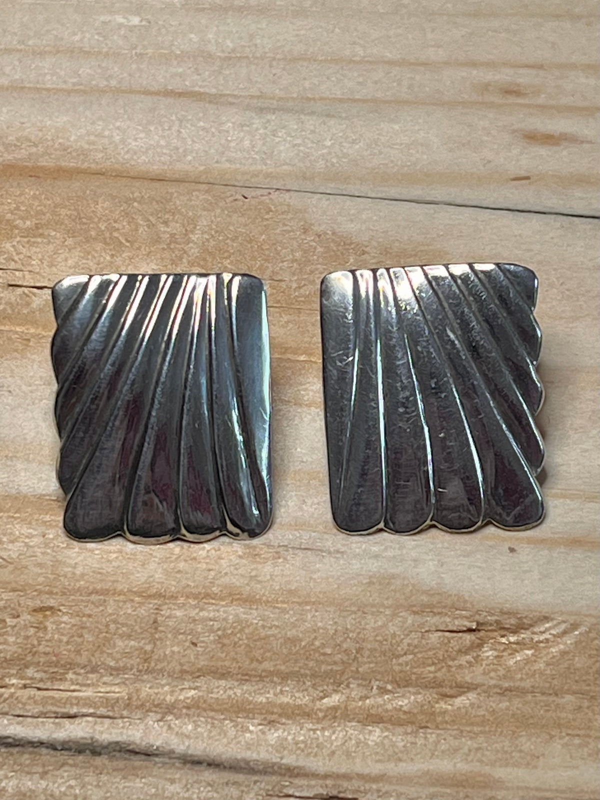Square Pleated 925 Sterling Silver Stud Earrings