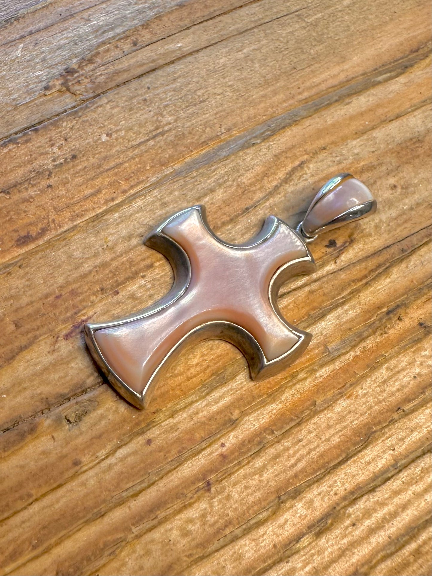 Pink Mother of Pearl Cross 925 Sterling Silver Pendant