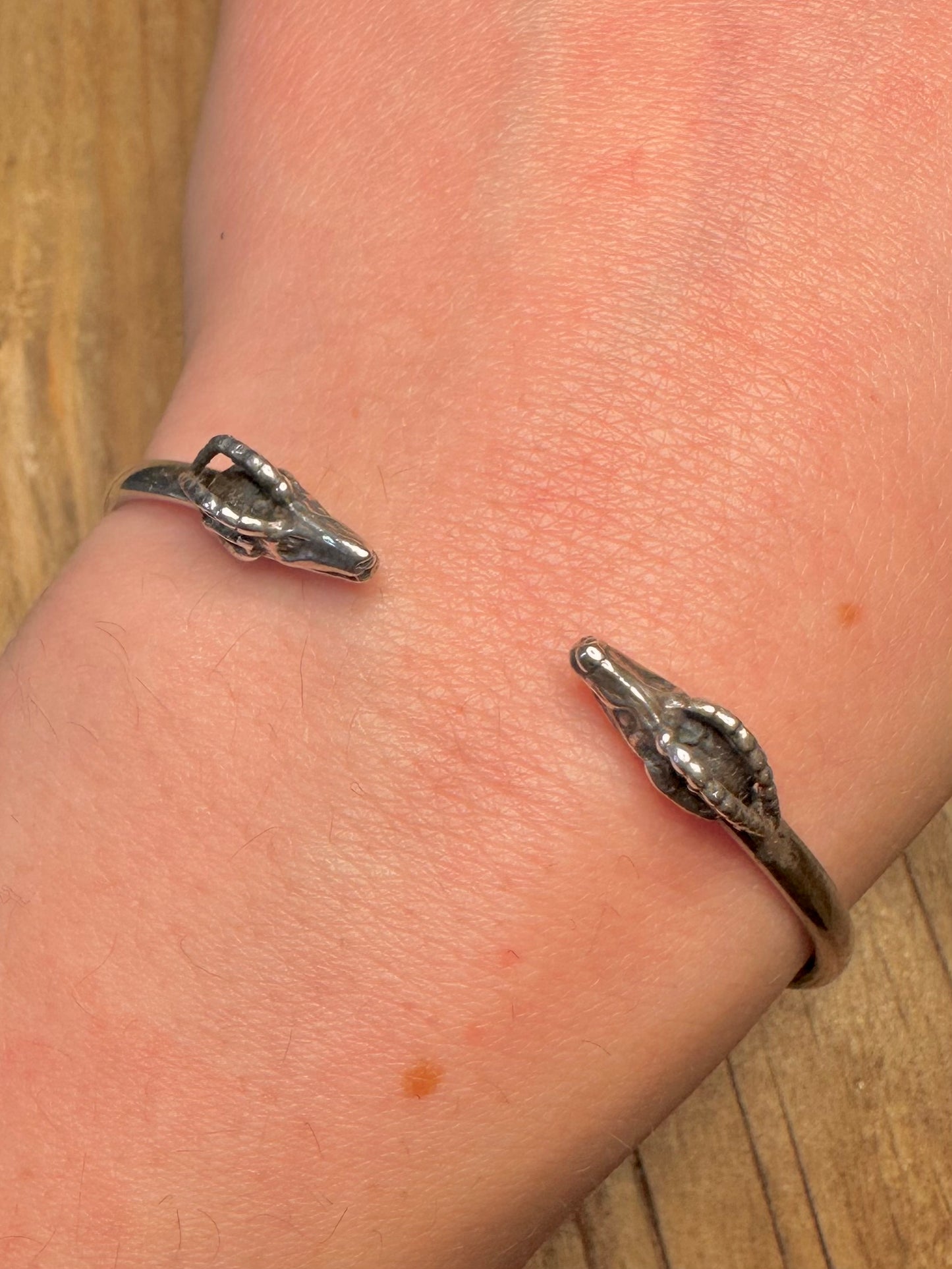 Vintage Double Rams Head Cuff 925 Sterling Silver Bangle