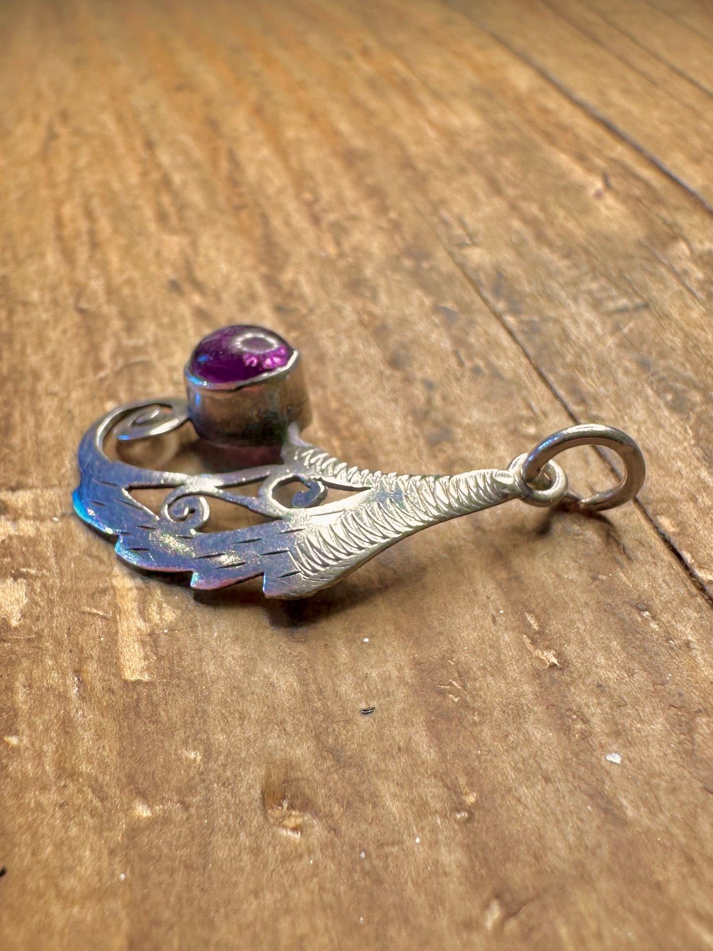 Amethyst Swirl Engraved 925 Sterling Silver Pendant