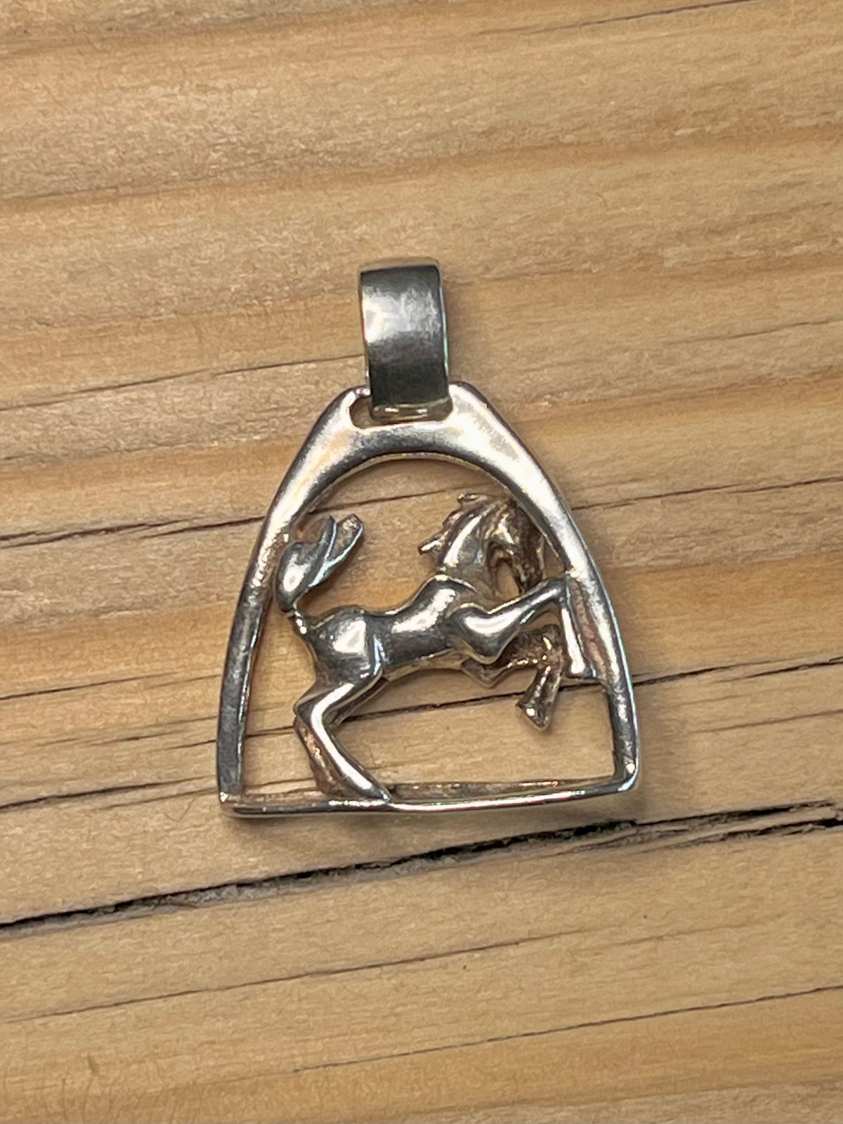 Horse in Ridding Stirrup 925 Sterling Silver Pendant