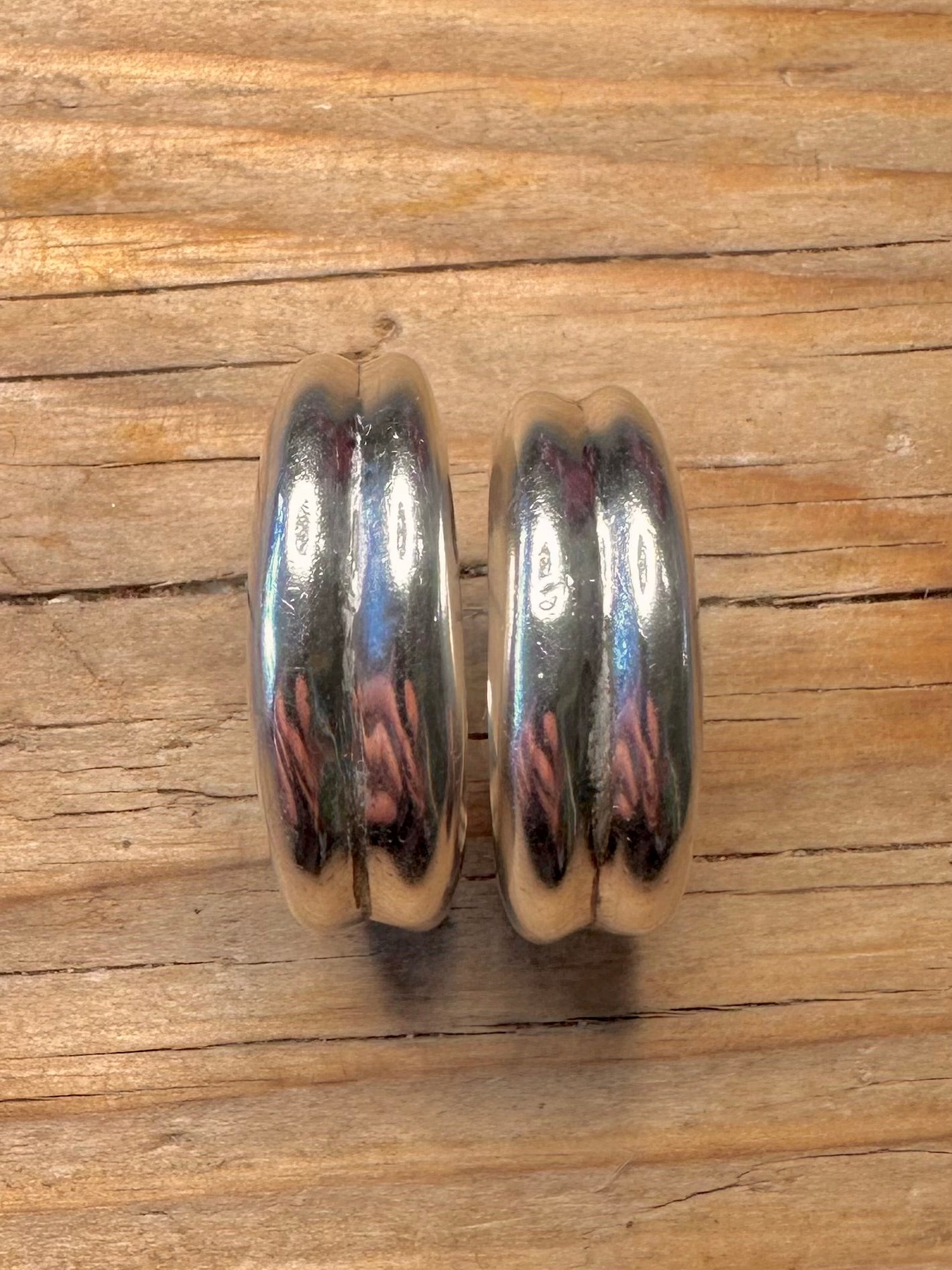 Vintage Chunky Abstract Half Hoops 925 Sterling Silver Earrings