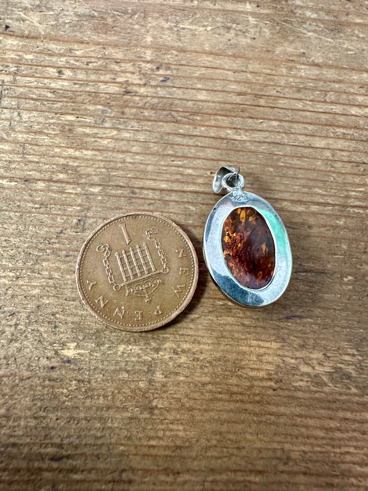 Vintage Amber Oval 925 Silver Pendant