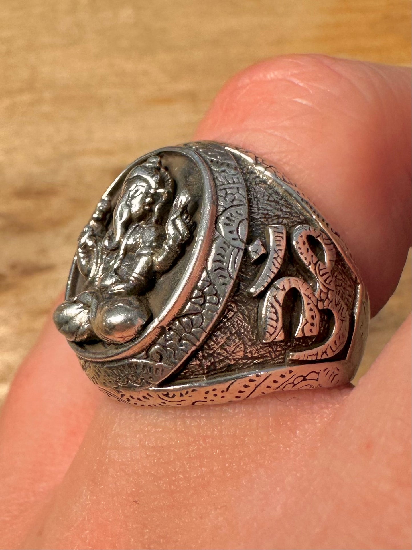 Vintage Ganesha Gold and 925 Silver Size P Ring
