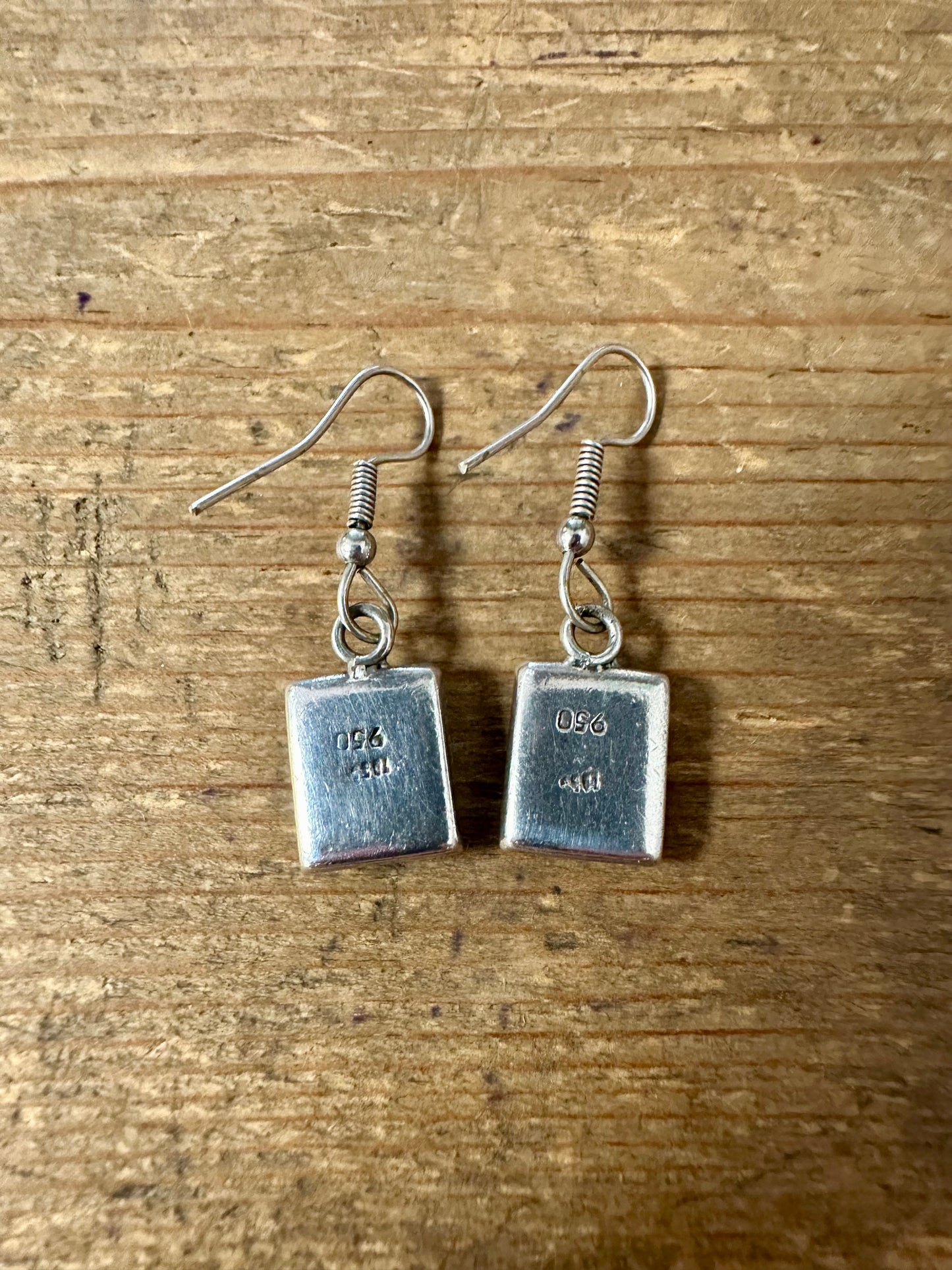 Vintage Turquoise Square 950 Silver Earrings