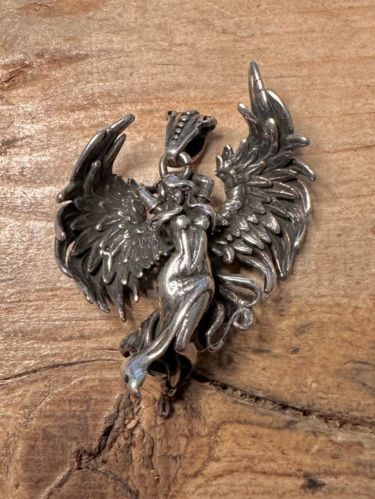 Vintage Fallen Angel 925 Silver Pendant