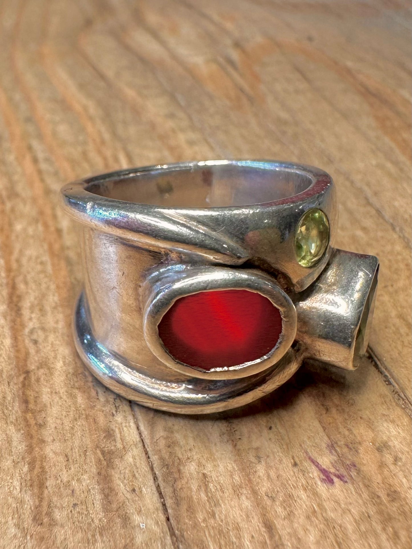 Abstract Multi Stone Chunky 925 Sterling Silver Size N Ring