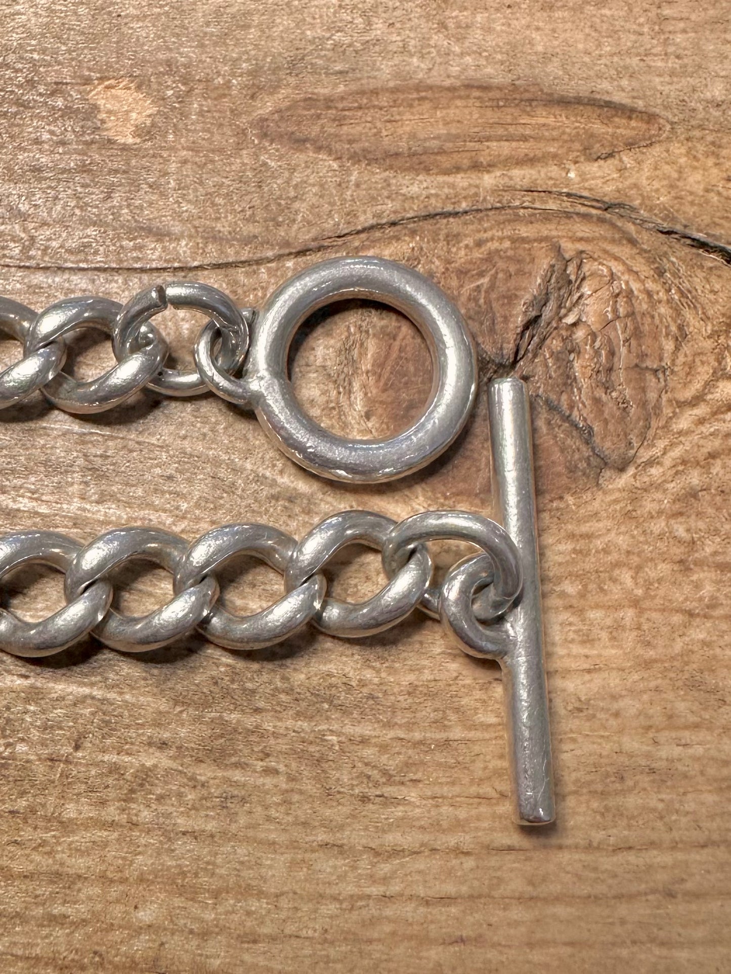 Vintage Curb Chain T Bar Clasp 925 Silver Marked Every Link 16.3 inch Necklace