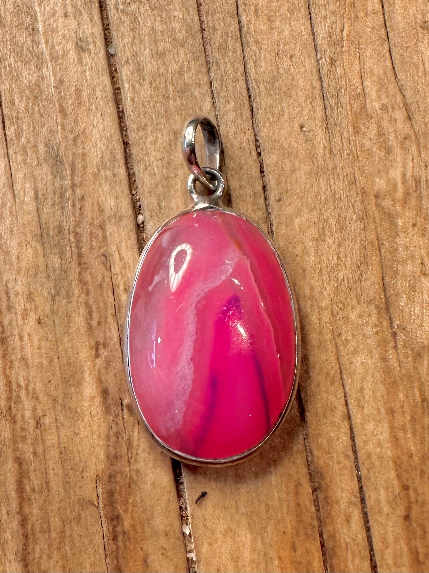 Vintage Oval Botswana Rosa Achat 925 Sterling Silber Anhänger
