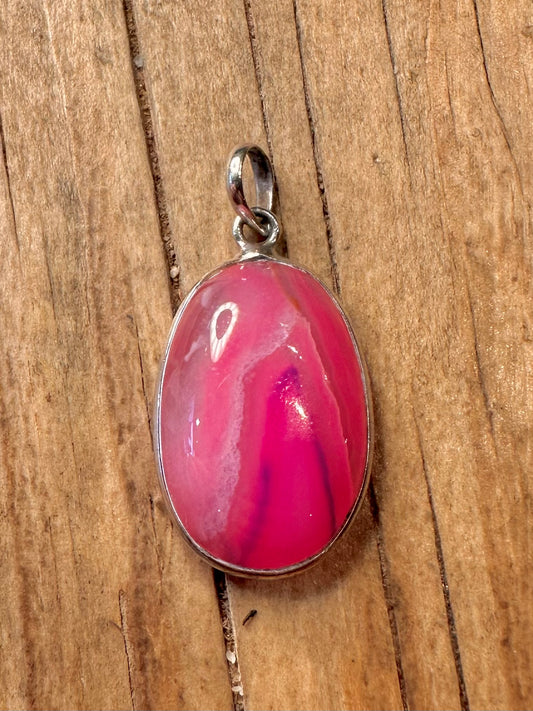 Vintage Oval Botswana Rosa Achat 925 Sterling Silber Anhänger