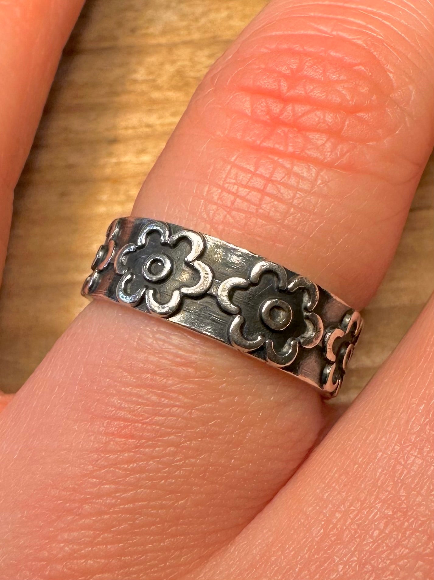 Vintage Flower Band Mexico 925 Sterling Silver Size P Ring