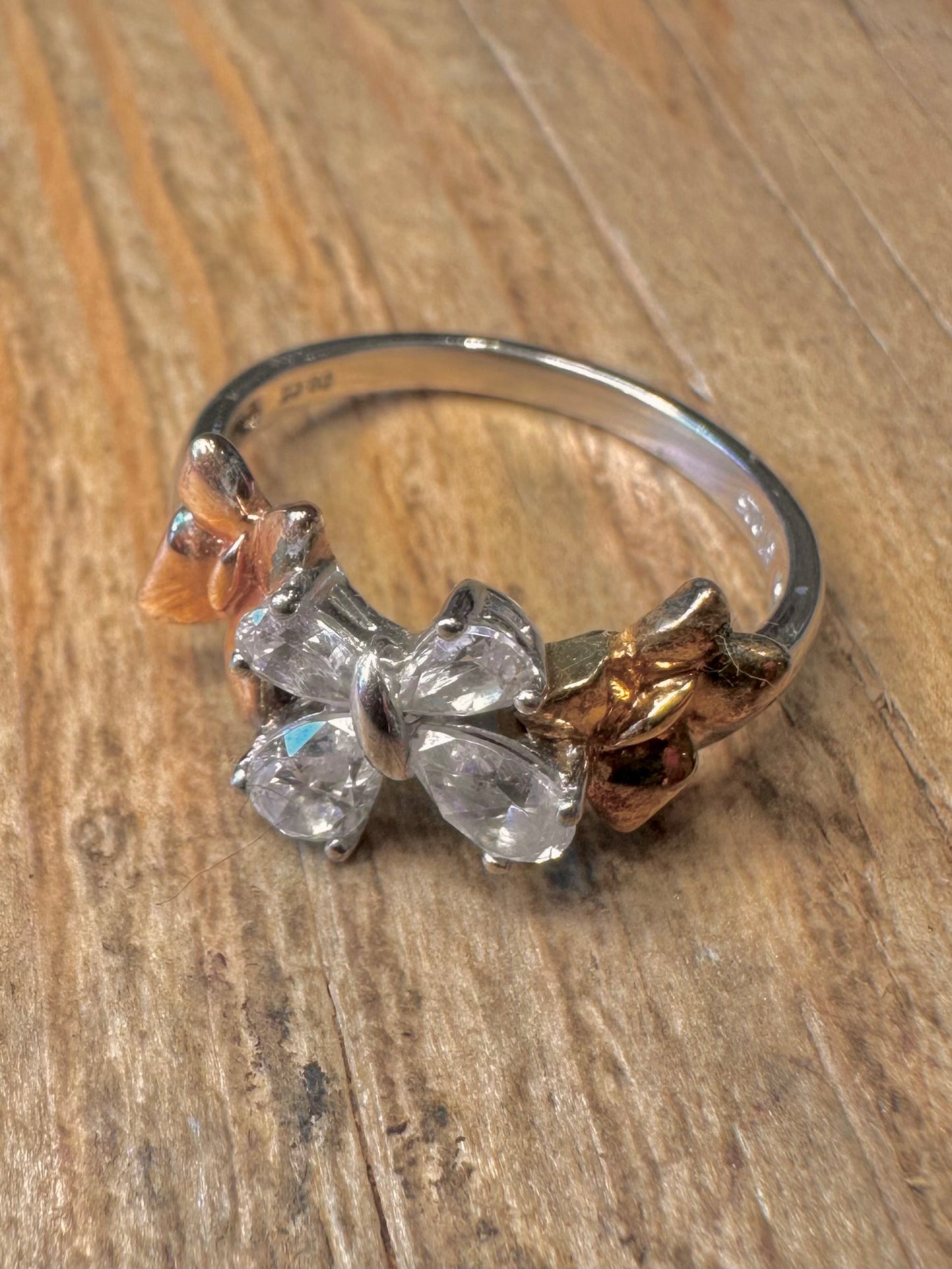 Modern DQCZ Butterflies Gold Plate and 925 Sterling Silver Size U Ring