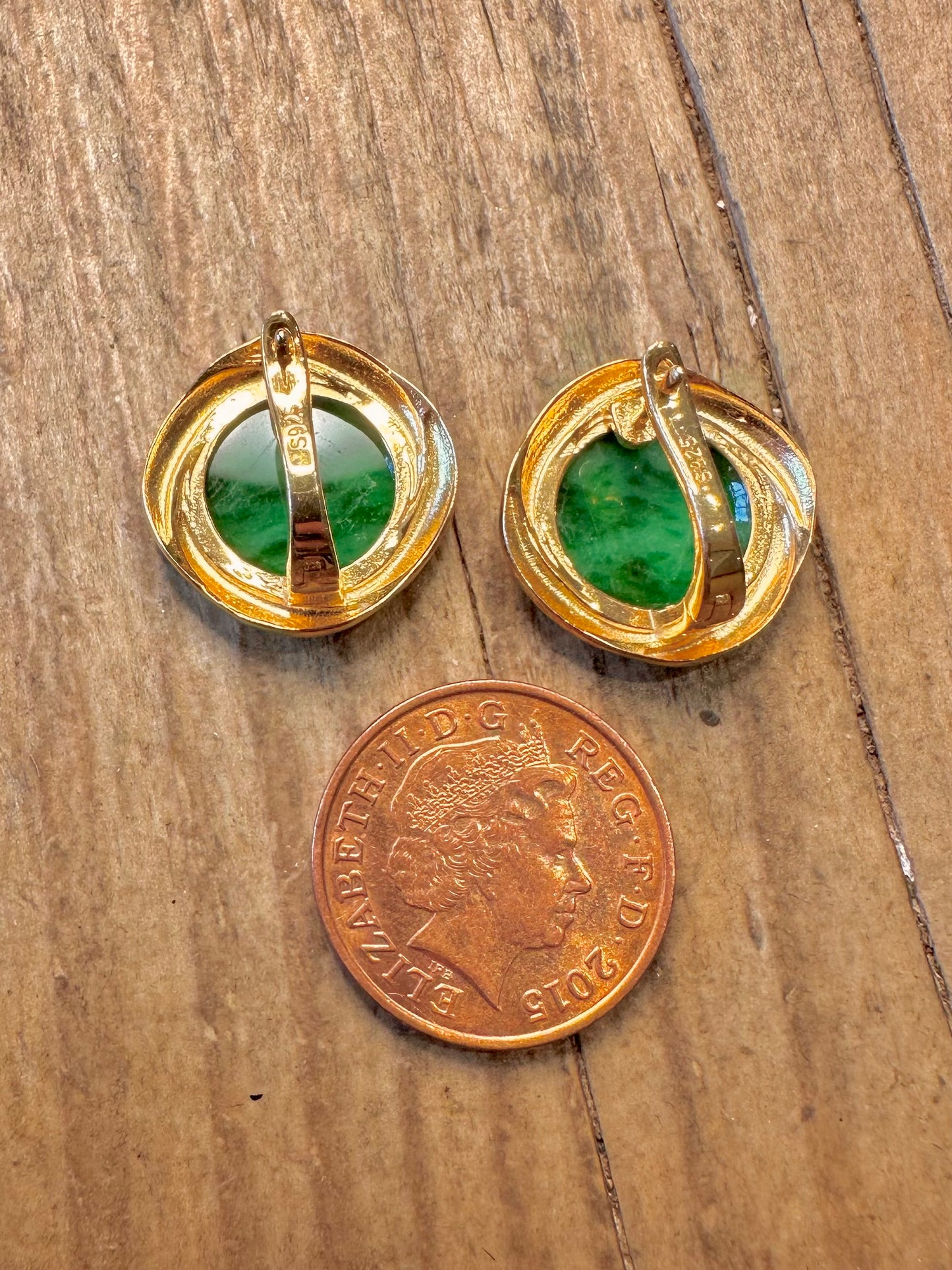 Green Circle Stud Gold 925 Sterling Silver Earrings