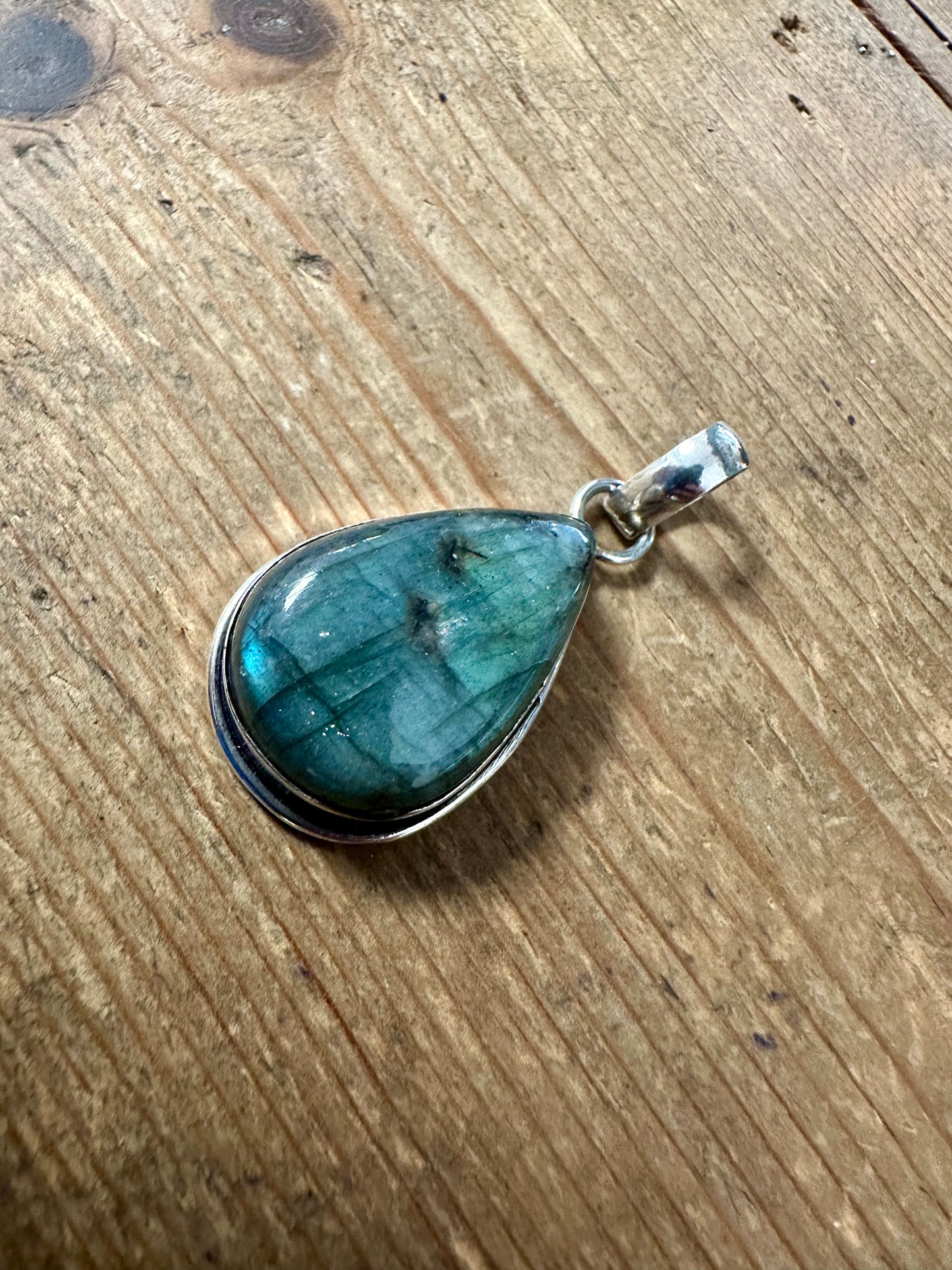 Vintage Labradorite Teardrop 925 Silver Pendant