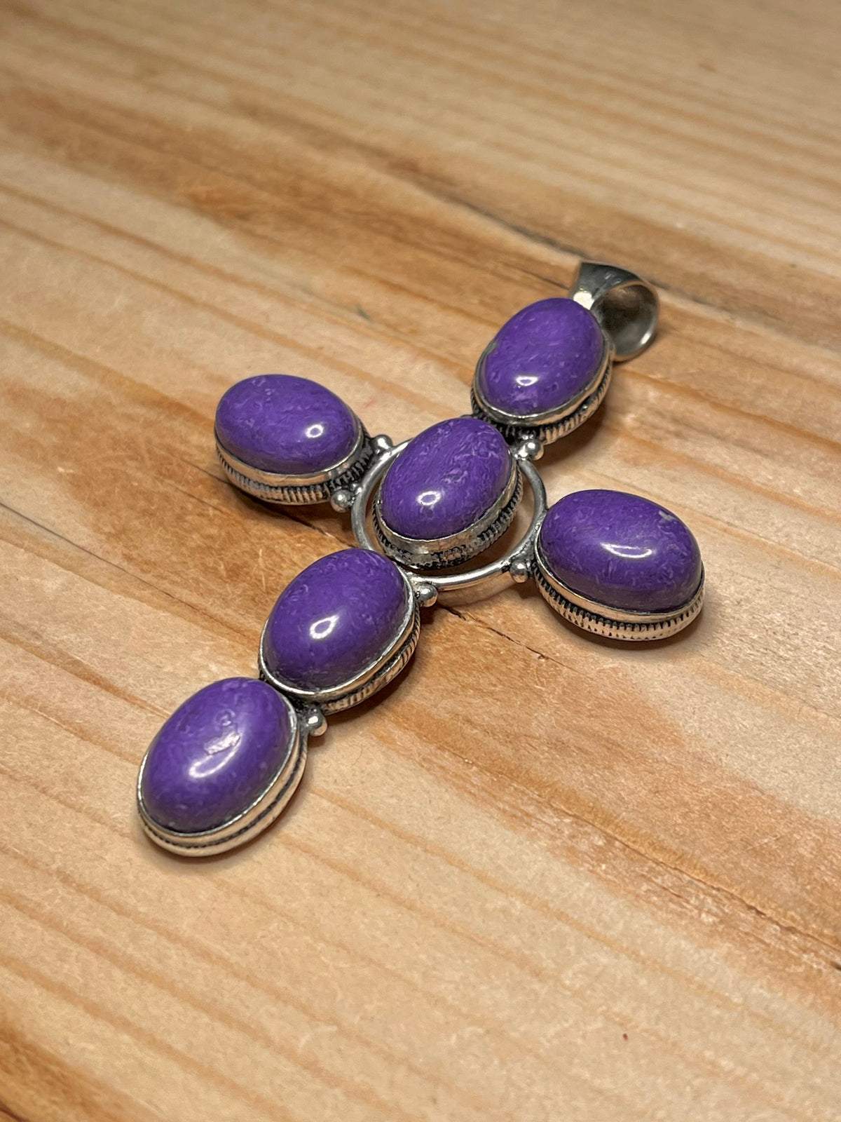 Large Purple Charoite Cross 925 Sterling Silver Pendant