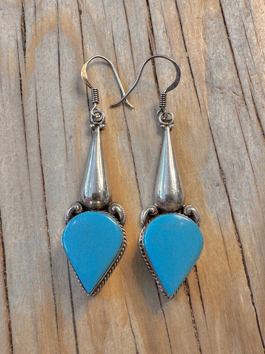Vintage Turquoise Boho Dangle 925 Silver Earrings