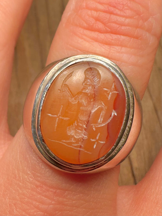 Vintage Banded Agate Sultan Intaglio 925 Sterling Silver Size T1/2 Ring