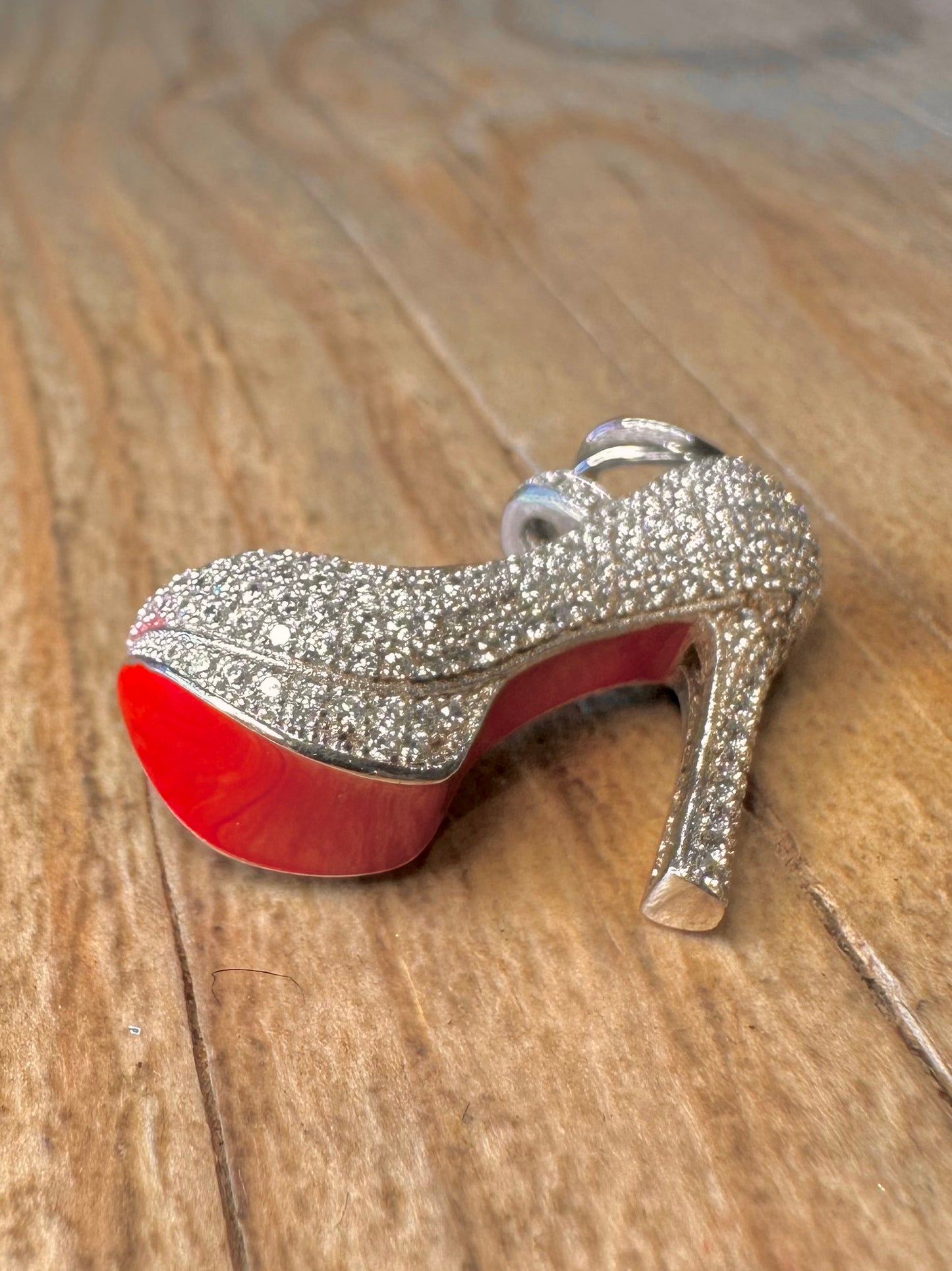 Modern CZ White Stones High Heel 925 Sterling Silver Pendant