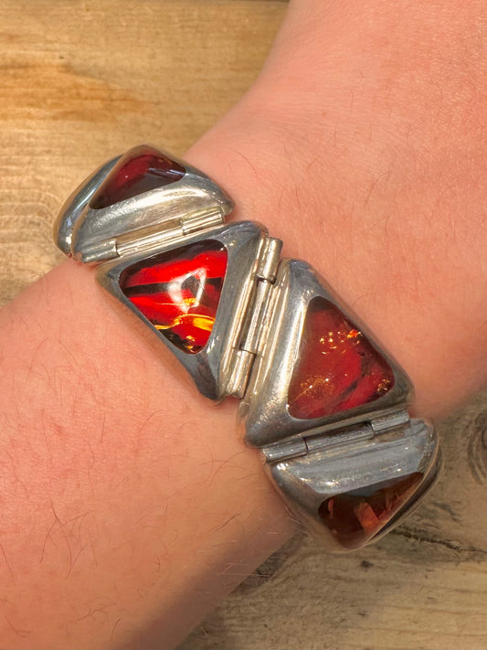 Vintage Abstract Amber Polish Maker MTM 925 Silver 6.5 inch Bracelet