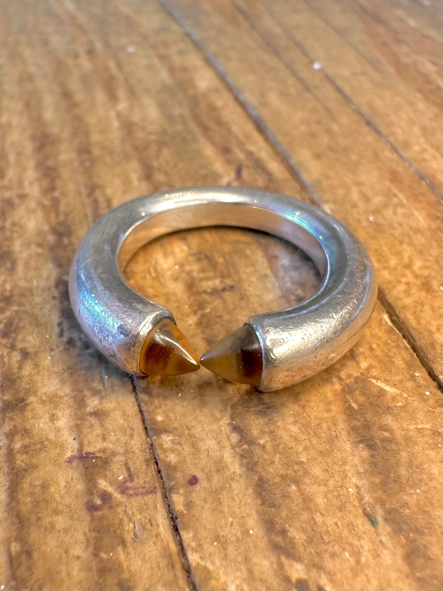 Abstract Citrine Claw Band 925 Sterling Silver Size J Ring