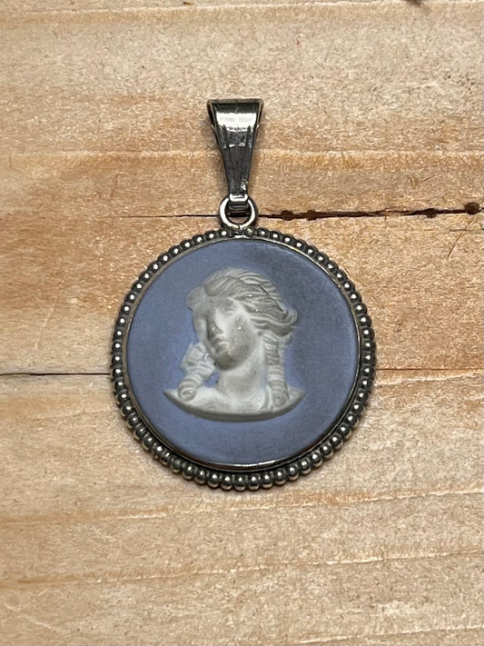 Wedgwood Blue and White Made in England 925 Sterling Silver Pendant