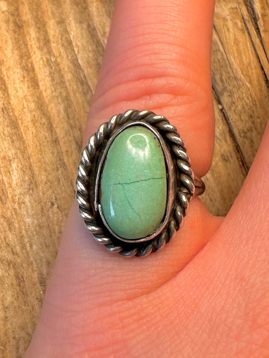 Native American Turquoise Rope Edge Bezel Silver Size K Ring
