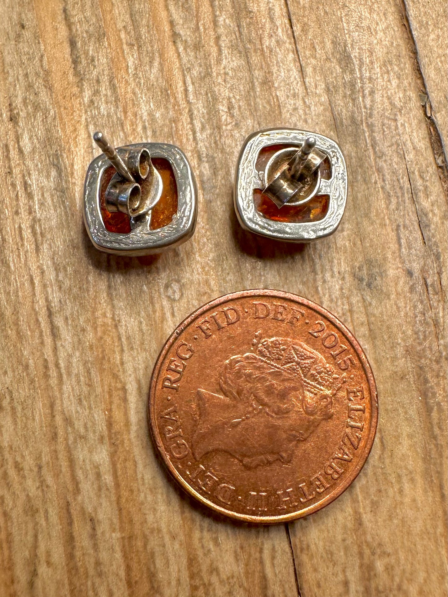 Abstract Square Amber Studs 925 Sterling Silver Earring