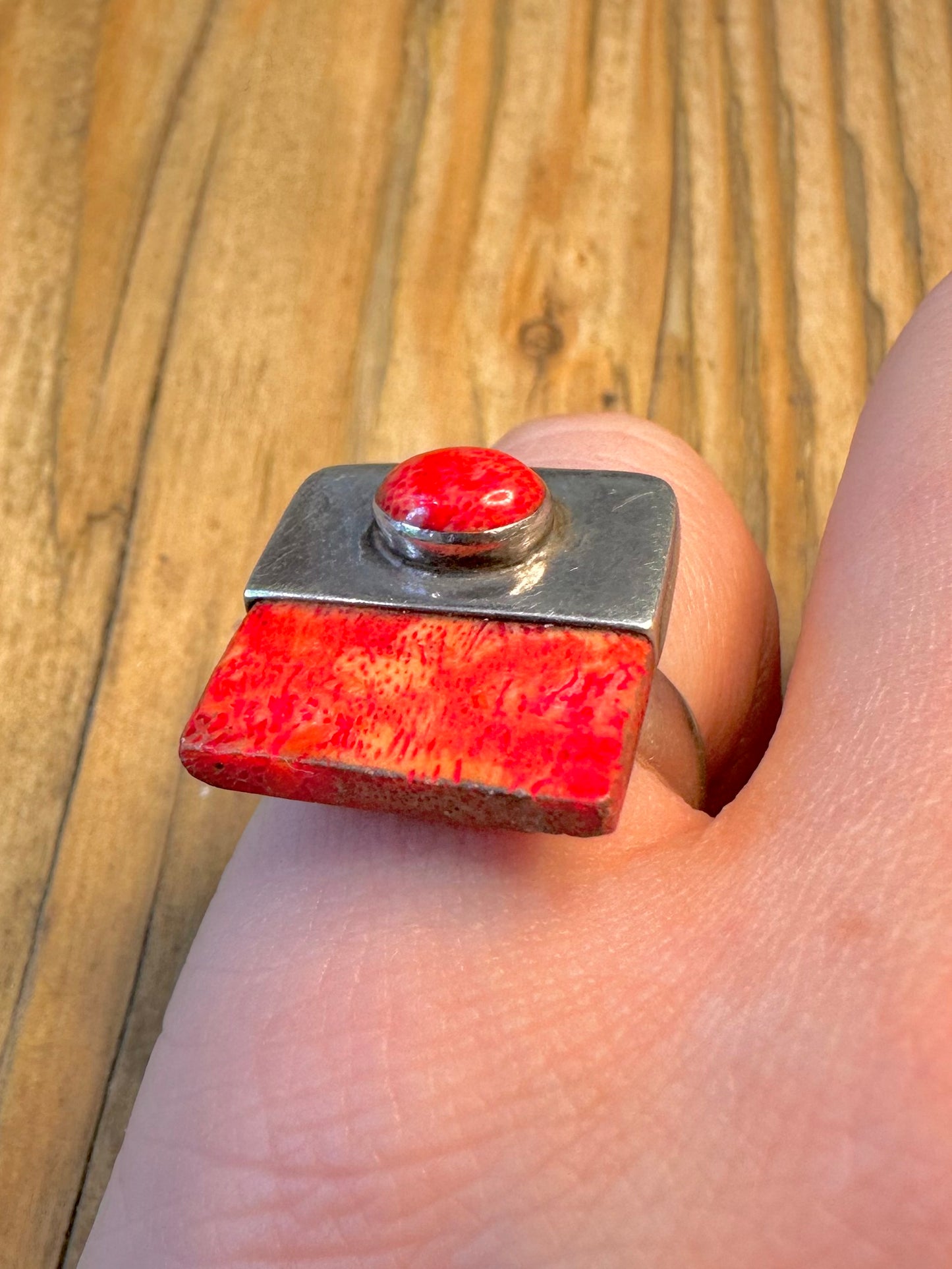 Abstract Coral Square 925 Sterling Silver Size N Ring