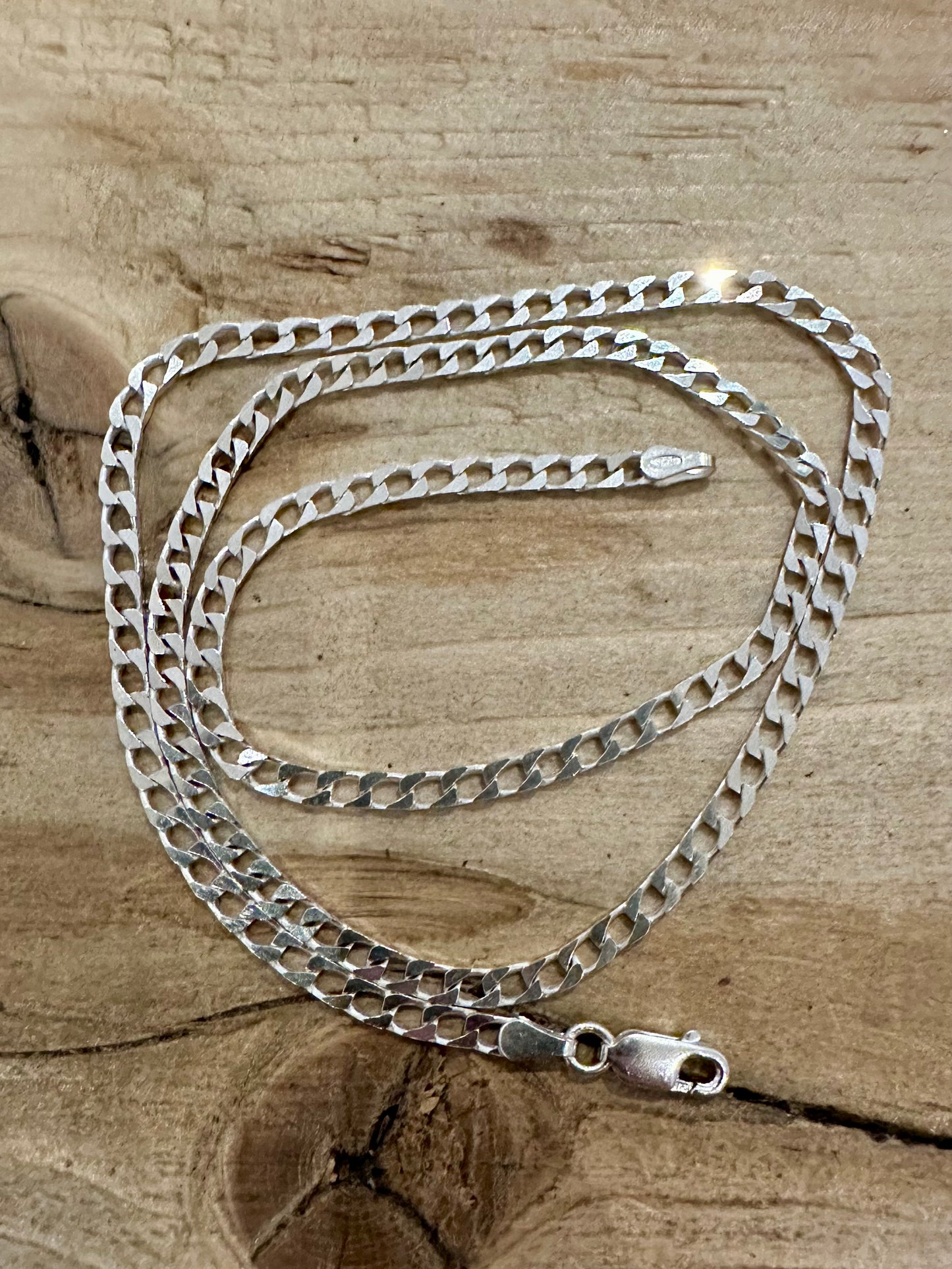 Vintage Rectangle Curb Chain 925 Silver 17.6 inch Necklace