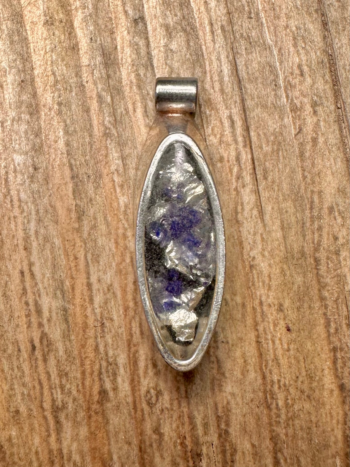 Modernist Blue Foil Oval 925 Sterling Silver Pendant