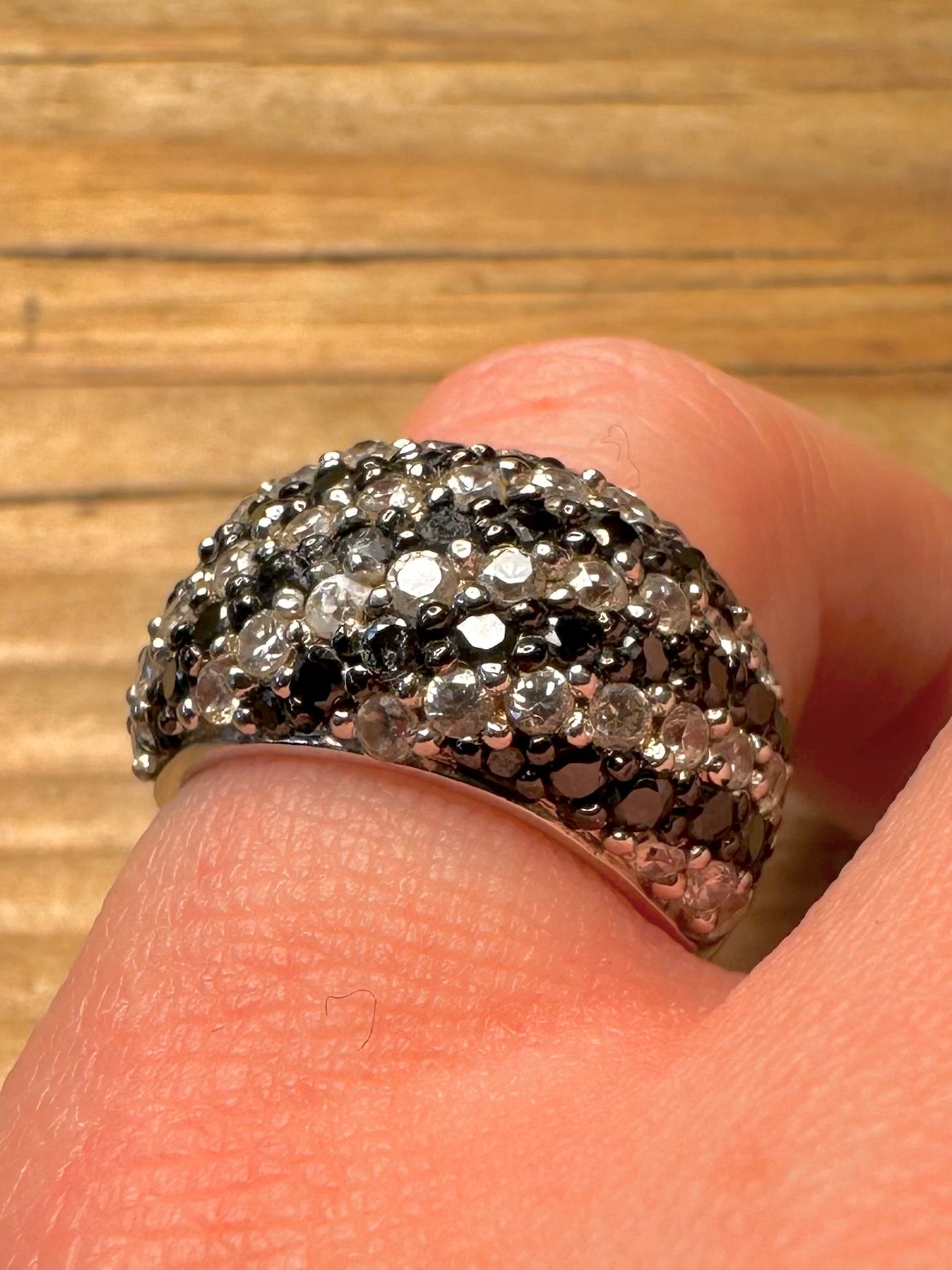 Vintage Black and White DQCZ Dome 925 Sterling Silver Size K1/2 Ring