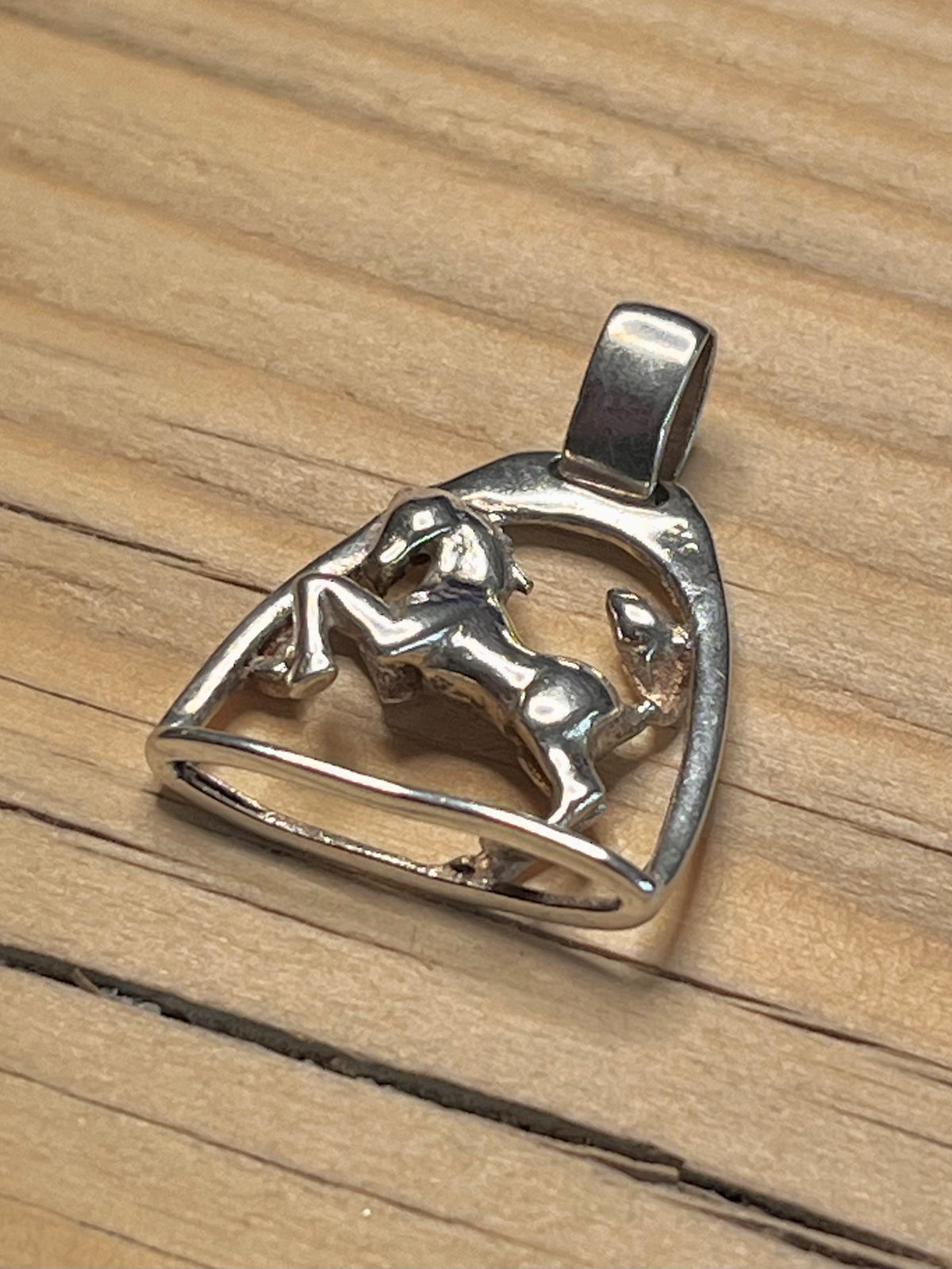 Horse in Ridding Stirrup 925 Sterling Silver Pendant