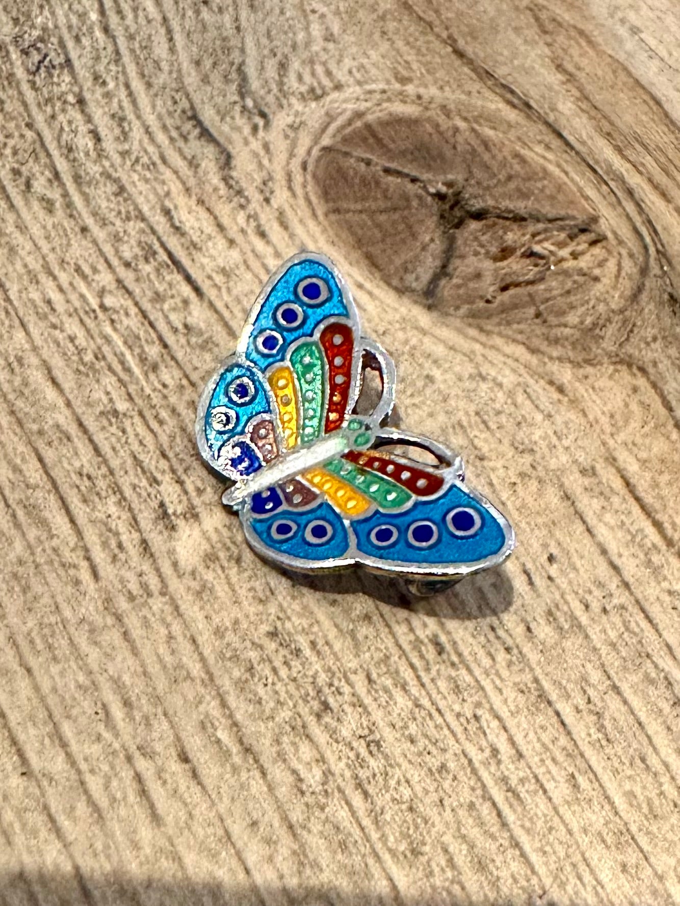 Vintage Enamel Coloured Butterfly 925 Silver Pendant