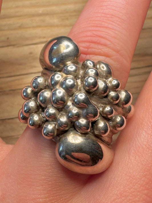 Abstract Bubble Cluster d’Argenta Hollow 925 Sterling Silver Size P Ring