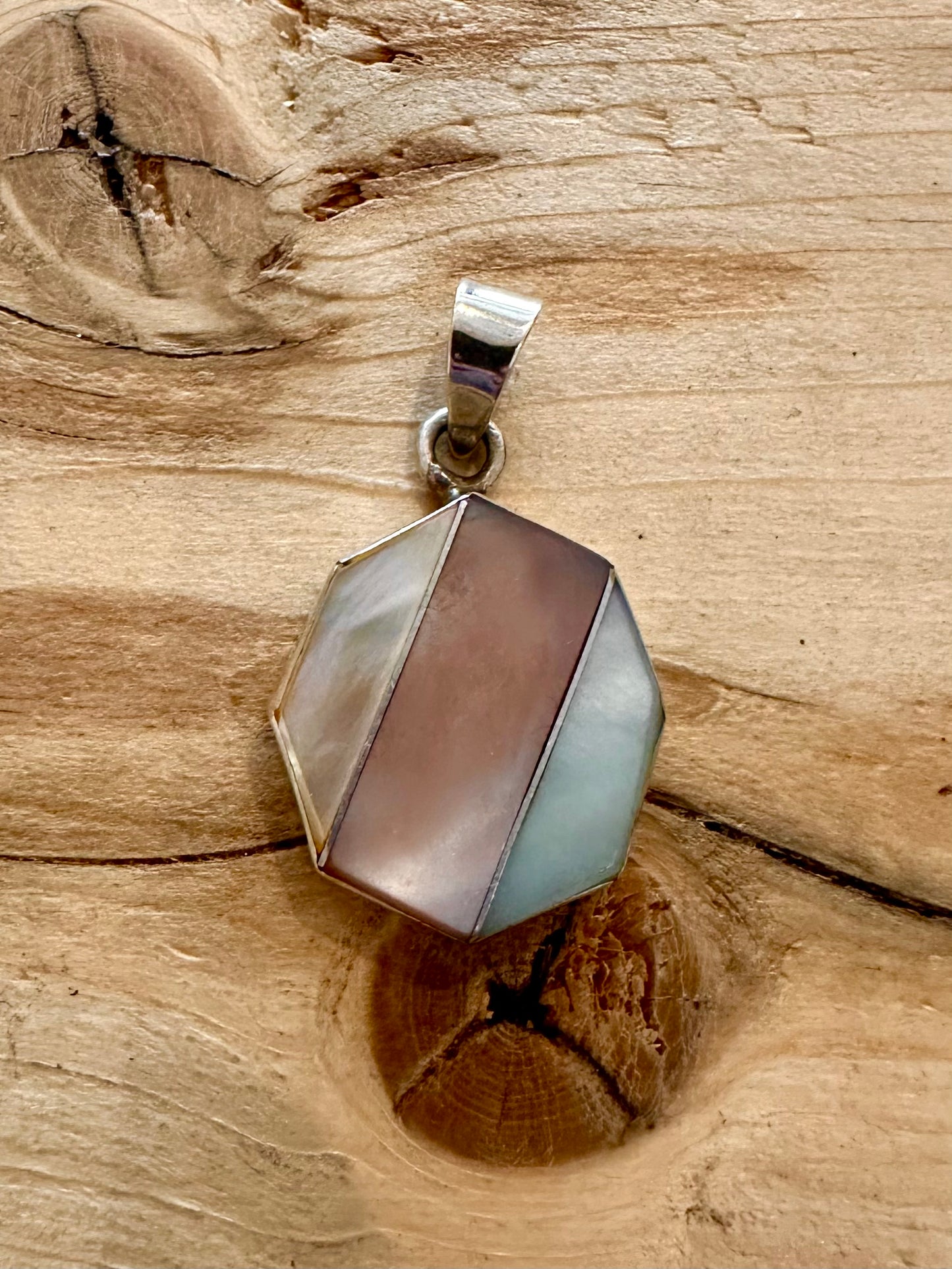 Abstract Coloured Mother of Pearl 950 Silver Pendant