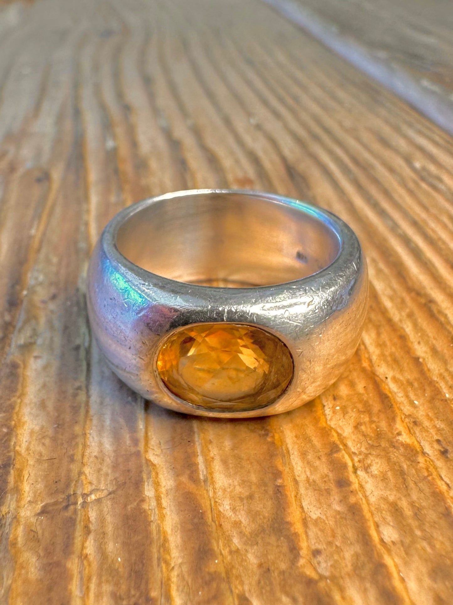 Chunky Citrine Band Maker Quinn Heavy 925 Sterling Silver Size P Ring